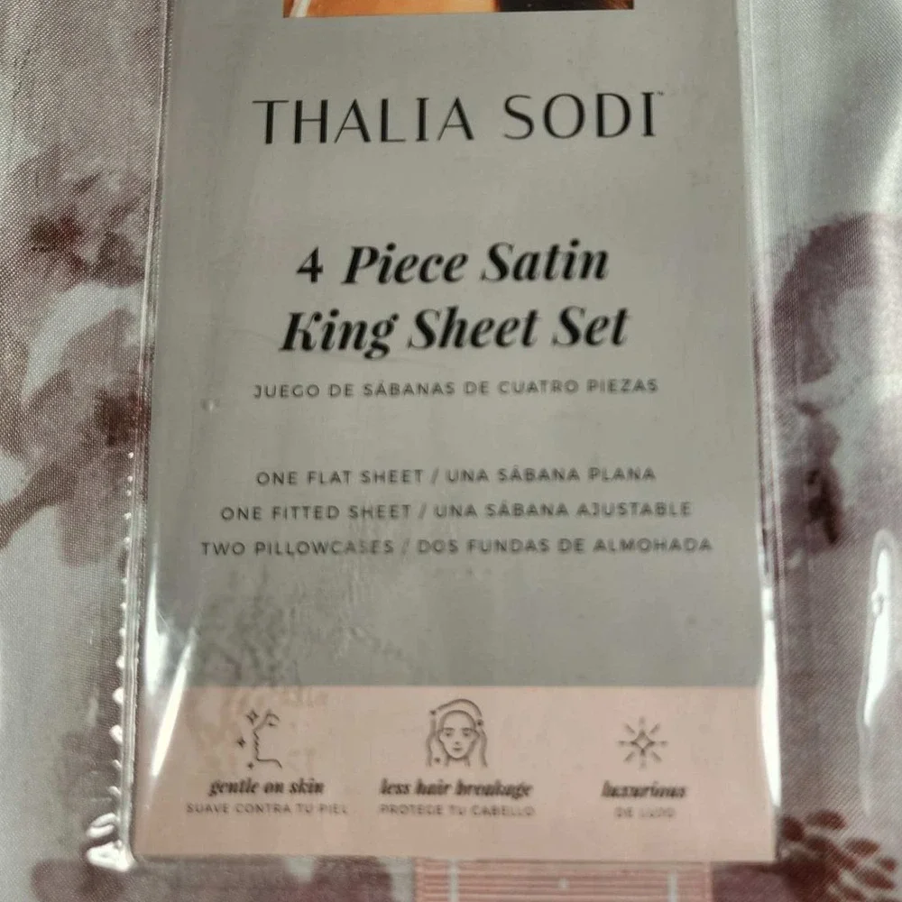 Thalia Sodi 4 Piece Satin King Sheet Set Mauve Floral Bedding